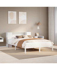 Lit bibliothèque sans matelas blanc 140x200 cm bois pin massif | Mobilier & Déco