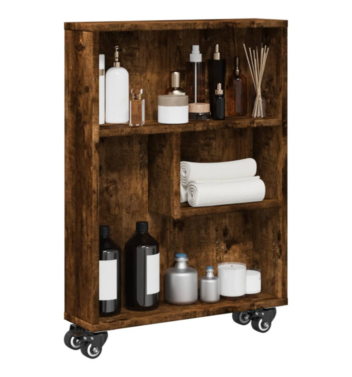 Chariot de rangement étroit chêne fumé bois d'ingénierie | Mobilier & Déco