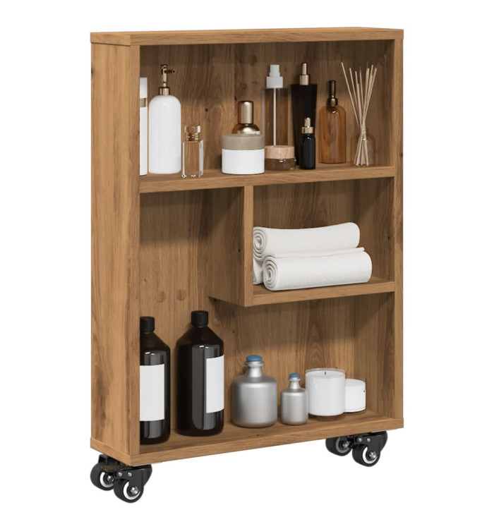 Chariot de rangement étroit chêne artisanal bois d'ingénierie | Mobilier & Déco