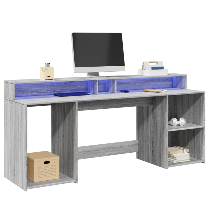Bureau et lumières LED sonoma gris 200x55x91 cm bois ingénierie | Mobilier & Déco