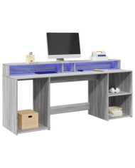 Bureau et lumières LED sonoma gris 200x55x91 cm bois ingénierie | Mobilier & Déco