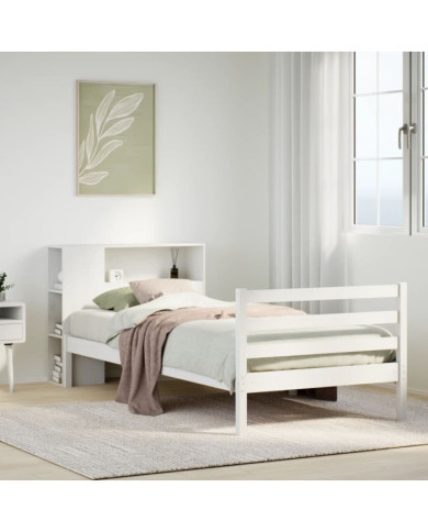 Lit bibliothèque sans matelas blanc 100x200 cm bois pin massif | Mobilier & Déco