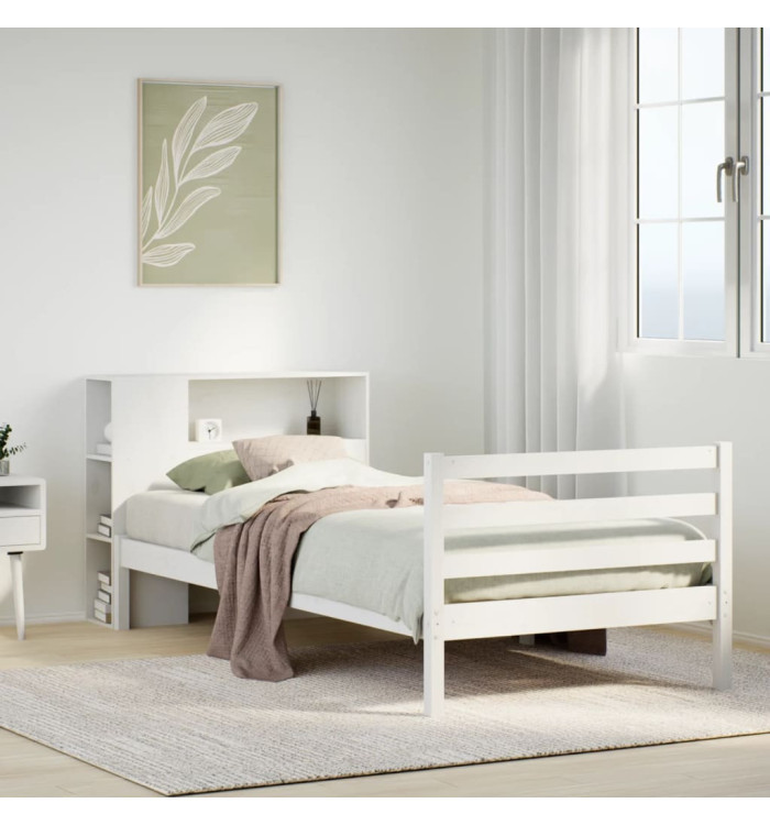 Lit bibliothèque sans matelas blanc 100x200 cm bois pin massif | Mobilier & Déco