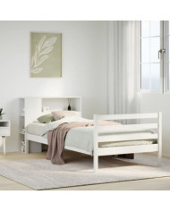 Lit bibliothèque sans matelas blanc 100x200 cm bois pin massif | Mobilier & Déco