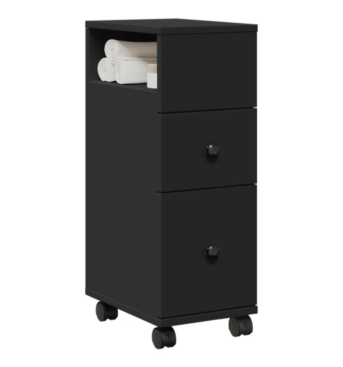 Meuble étroit de salle de bain à roulettes noir | Mobilier & Déco