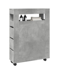 Meuble étroit de salle de bain à roulettes gris béton | Mobilier & Déco