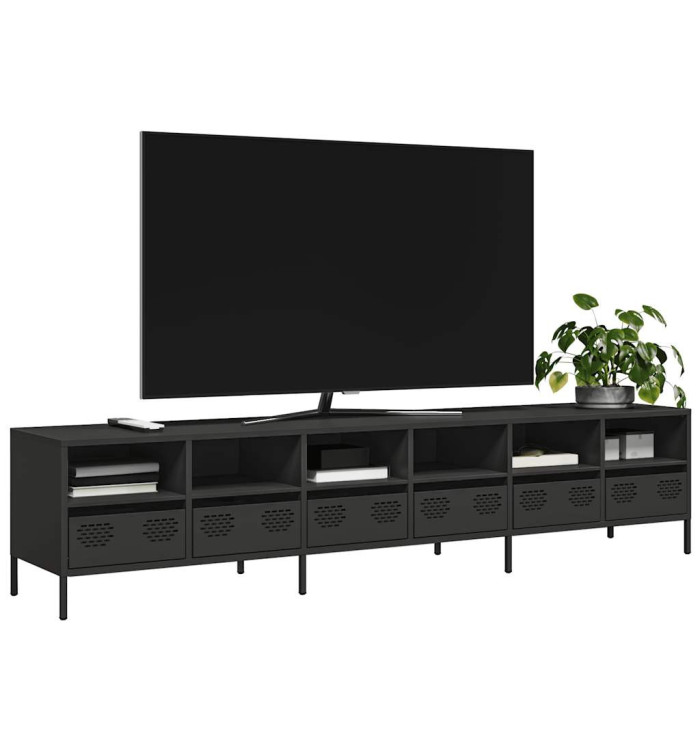 Meuble TV noir 202x39x43,5 cm acier laminé à froid | Mobilier & Déco