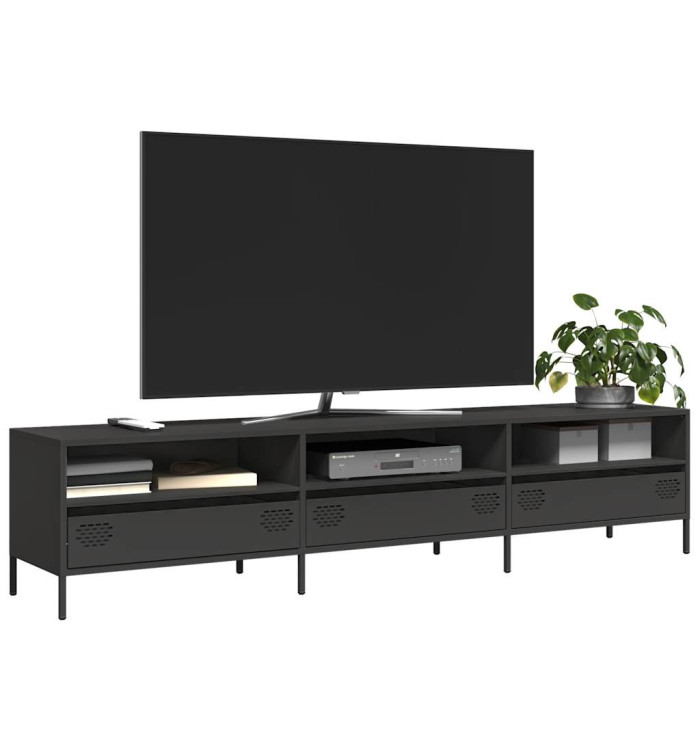 Meuble TV noir 202x39x43,5 cm acier laminé à froid | Mobilier & Déco