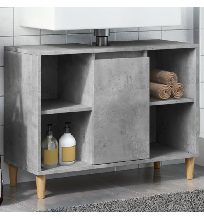 Armoire salle de bain gris béton 80x33x60cm bois d'ingénierie | Mobilier & Déco