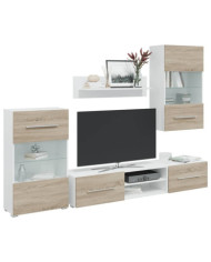 Meubles TV avec lumière LED 5pcs chêne sonoma bois d'ingénierie | Mobilier & Déco