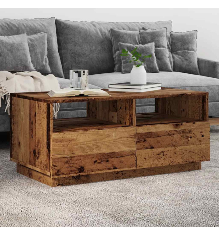Table basse avec lumières LED vieux bois 90x49x40 cm | Mobilier & Déco