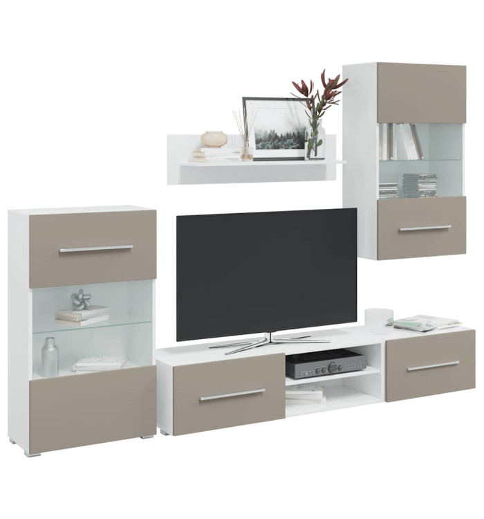 Meubles TV avec lumière LED 5 pcs gris pierre bois d'ingénierie | Mobilier & Déco