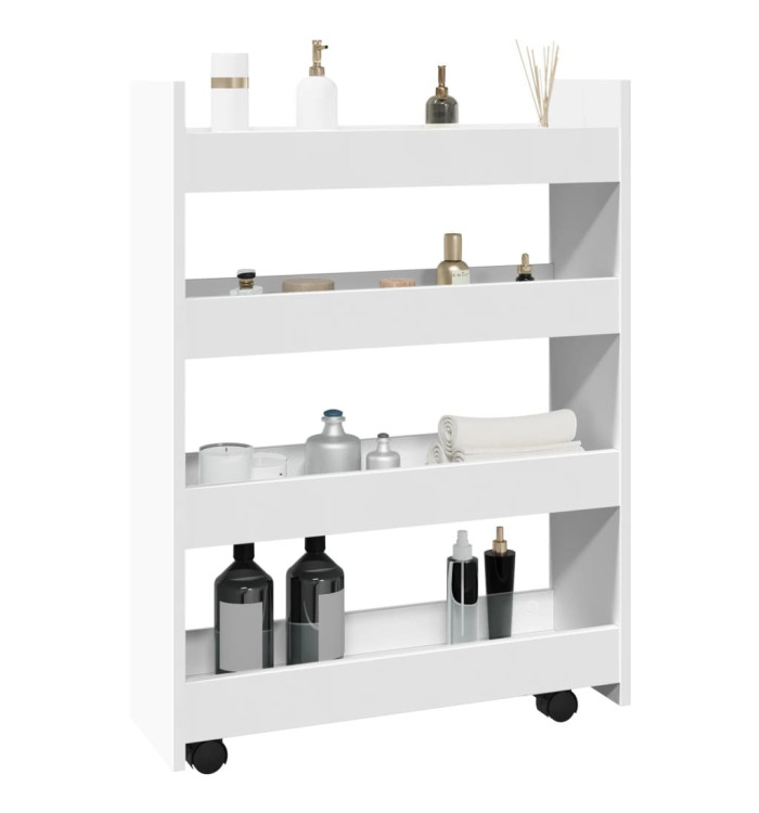 Chariot de rangement étroit 4 niveaux blanc bois d'ingénierie | Mobilier & Déco
