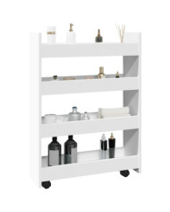 Chariot de rangement étroit 4 niveaux blanc bois d'ingénierie | Mobilier & Déco