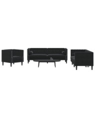 Ensemble de canapé Chesterfield et traversins 3pcs noir velours | Mobilier & Déco