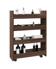 Chariot de rangement étroit 4 niveaux chêne marron | Mobilier & Déco