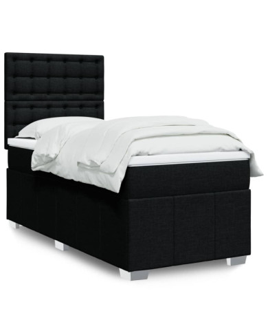 Sommier à lattes de lit avec matelas Noir 100x200 cm Tissu | Mobilier & Déco