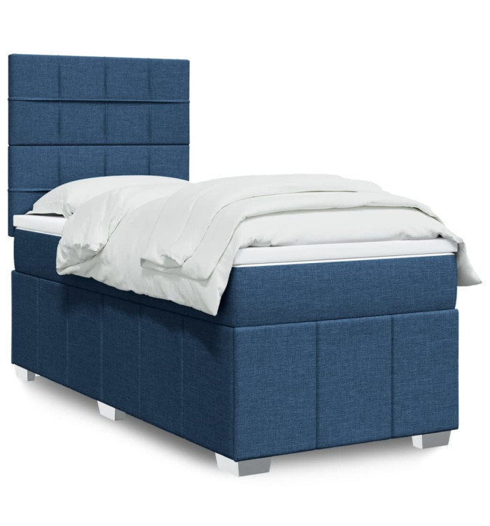 Sommier à lattes de lit avec matelas Bleu 90x200 cm Tissu | Mobilier & Déco