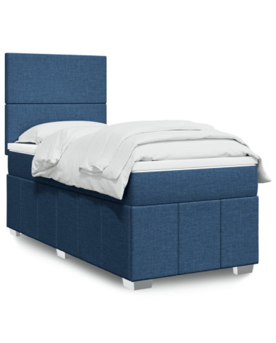 Sommier à lattes de lit avec matelas Bleu 90x190 cm Tissu | Mobilier & Déco