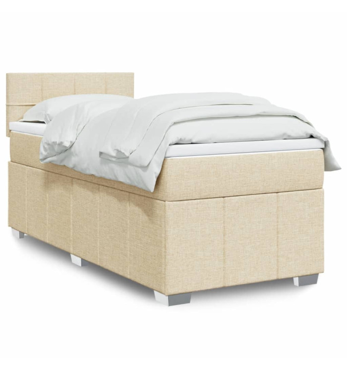 Sommier à lattes de lit avec matelas Crème 90x200 cm Tissu | Mobilier & Déco