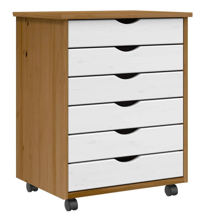 Armoire roulante avec tiroirs MOSS bois de pin marron miel | Mobilier & Déco