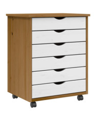 Armoire roulante avec tiroirs MOSS bois de pin marron miel | Mobilier & Déco