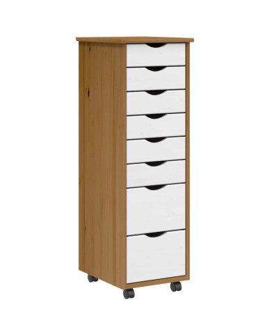 Armoire roulante avec tiroirs MOSS bois de pin marron miel | Mobilier & Déco