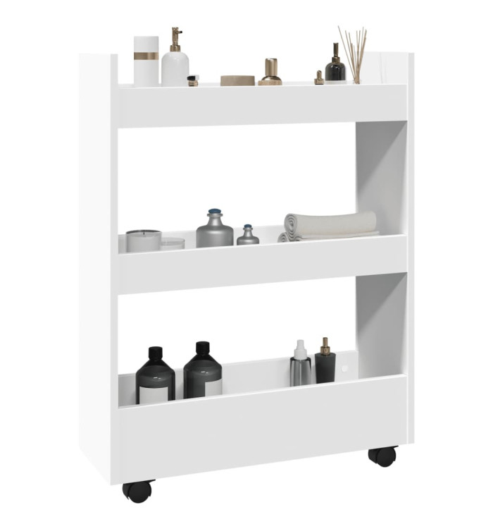 Chariot de rangement étroit 3 niveaux blanc bois d'ingénierie | Mobilier & Déco