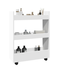 Chariot de rangement étroit 3 niveaux blanc bois d'ingénierie | Mobilier & Déco