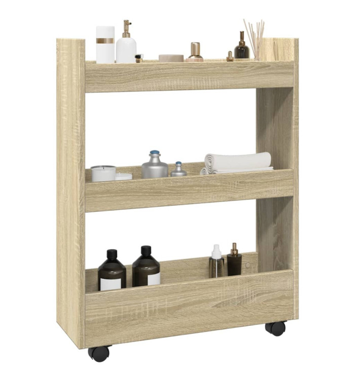 Chariot de rangement étroit 3 niveaux chêne sonoma | Mobilier & Déco