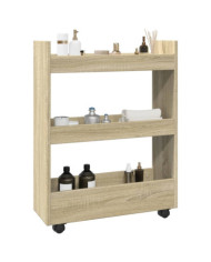 Chariot de rangement étroit 3 niveaux chêne sonoma | Mobilier & Déco