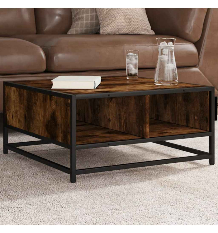 Table basse chêne fumé 60,5x60,5x30 cm bois d'ingénierie/métal | Mobilier & Déco