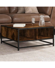 Table basse chêne fumé 60,5x60,5x30 cm bois d'ingénierie/métal | Mobilier & Déco