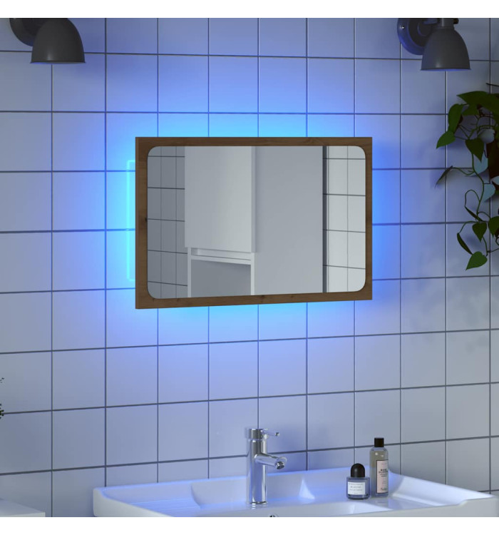 Miroir de salle de bain avec lumière LED chêne artisanal | Mobilier & Déco