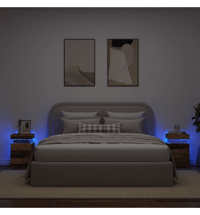 Tables de chevet avec LED 2 pcs vieux bois bois d'ingénierie | Mobilier & Déco