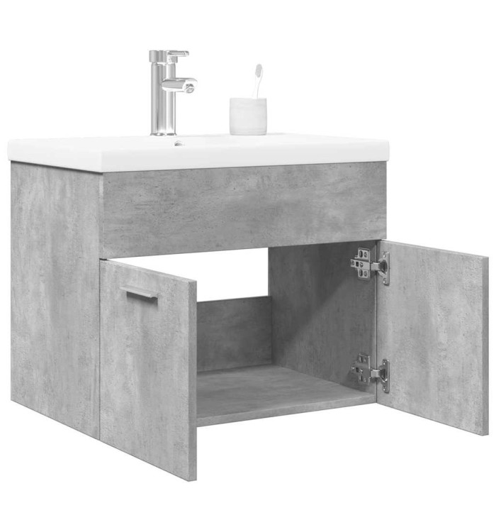 Armoire lavabo de salle de bain avec bassin intégré gris béton | Mobilier & Déco