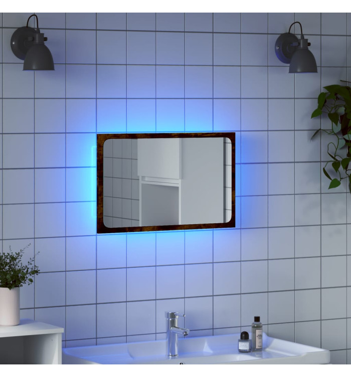 Miroir de salle de bain à LED chêne sonoma bois d'ingénierie | Mobilier & Déco