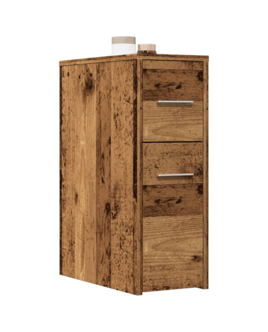 Armoire de salle de bain étroite avec roulettes vieux bois | Mobilier & Déco