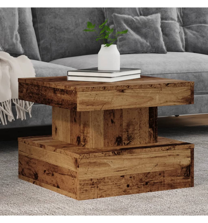 Table basse avec lumières LED vieux bois 50x50x40 cm | Mobilier & Déco