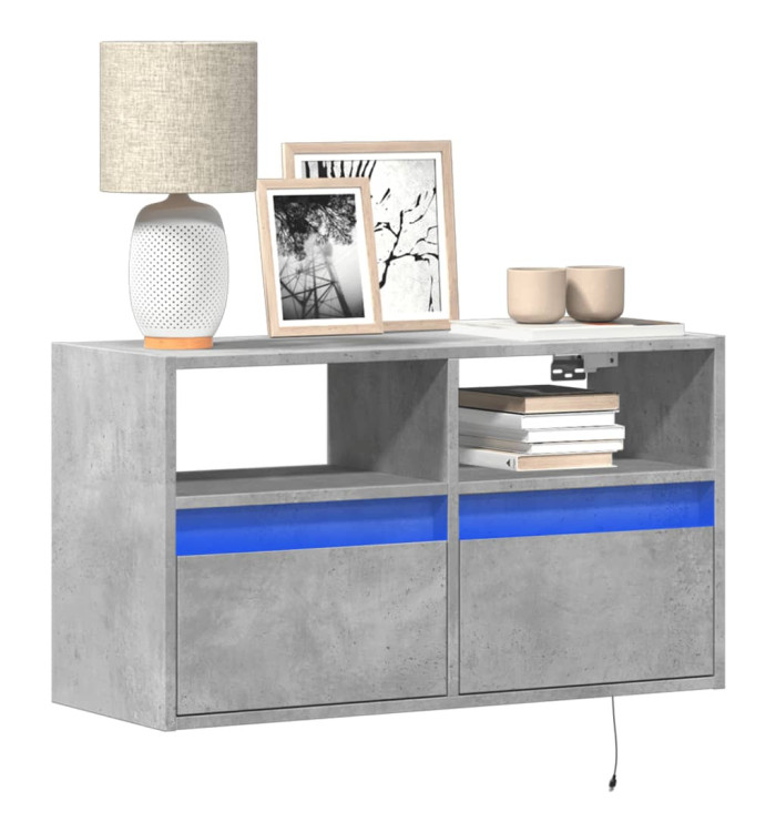 Meuble TV mural avec lumières LED gris béton 80x31x45 cm | Mobilier & Déco