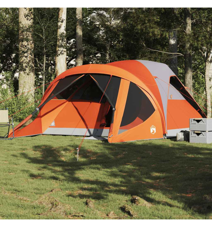 Tente familiale tunnel 6 personnes gris et orange imperméable | Mobilier & Déco