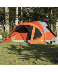 Tente familiale tunnel 6 personnes gris et orange imperméable | Mobilier & Déco
