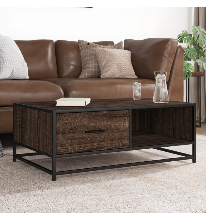 Table basse chêne marron 90x57x35 cm bois d'ingénierie et métal | Mobilier & Déco