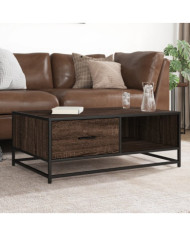 Table basse chêne marron 90x57x35 cm bois d'ingénierie et métal | Mobilier & Déco