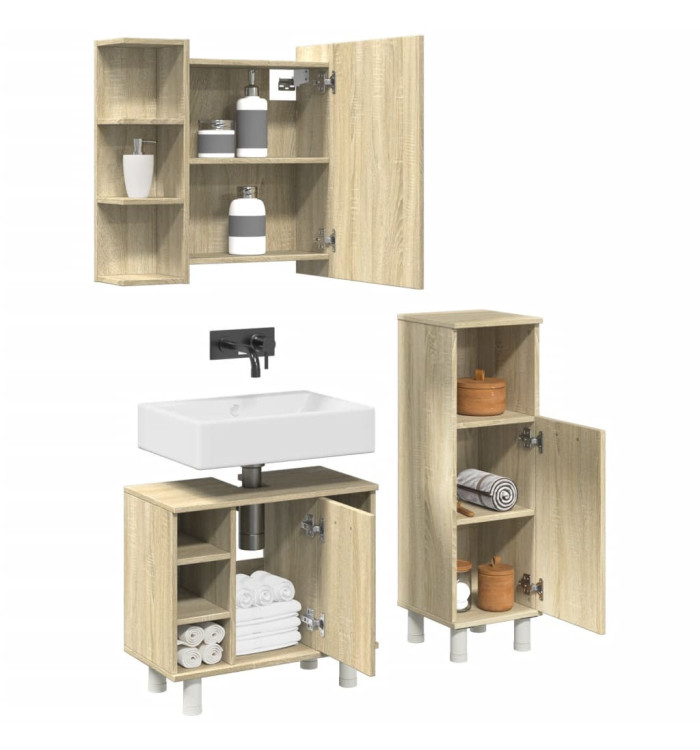 Ensemble de meubles de salle de bain 3 pcs chêne sonoma | Mobilier & Déco