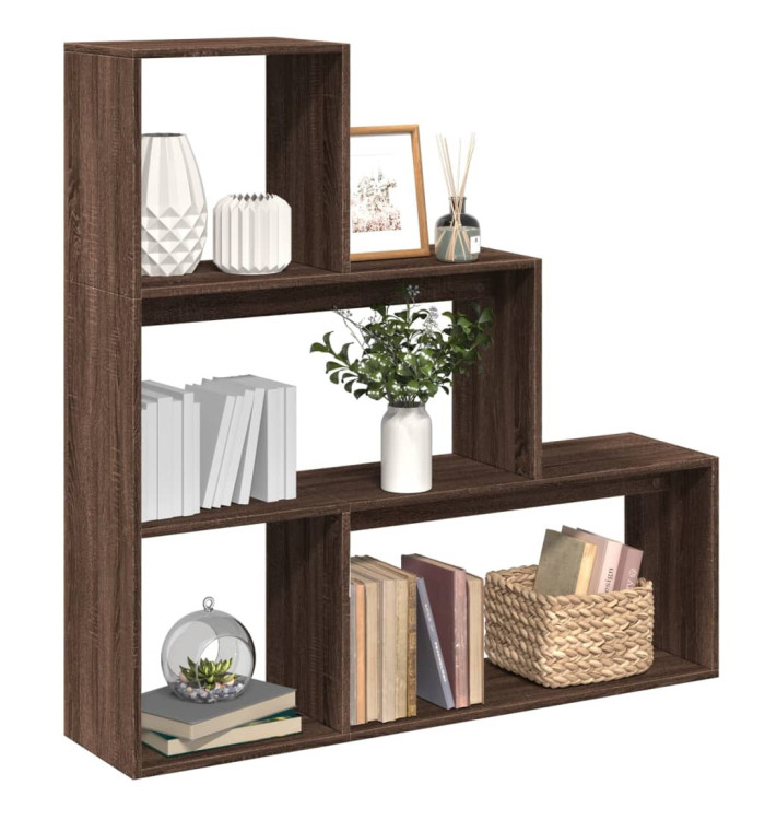 Étagère séparatrice de pièce 3niveaux chêne marron 123x29x123cm | Mobilier & Déco