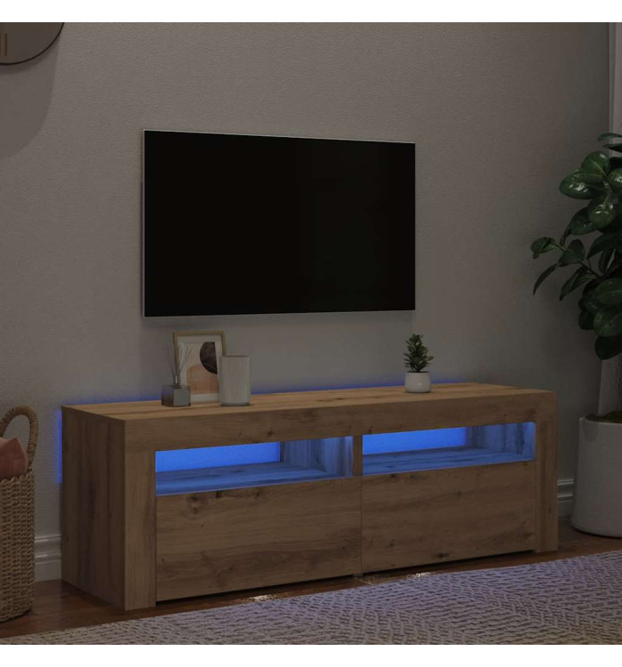 Meuble TV avec lumières LED chêne artisanal bois d'ingénierie | Mobilier & Déco