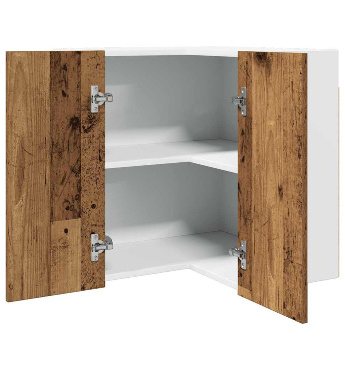 Armoire d'angle suspendue "Lyon" vieux bois 57x57x60cm | Mobilier & Déco