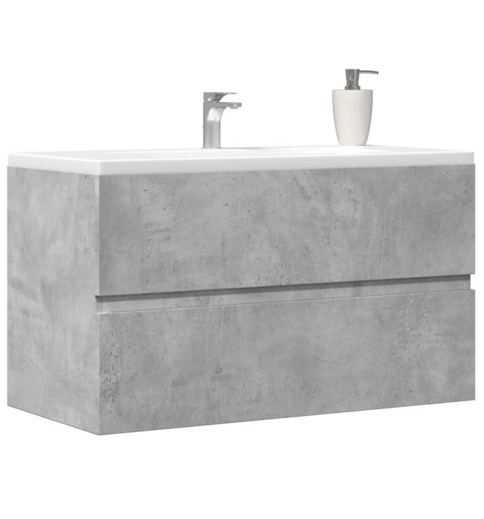 Armoire de salle de bain suspendue gris béton bois d'ingénierie | Mobilier & Déco