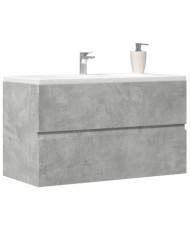 Armoire de salle de bain suspendue gris béton bois d'ingénierie | Mobilier & Déco